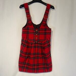Vintage Betsy Johnson Red Multi-Colored Plaid Women’s Mini Jumper Dress Size 2